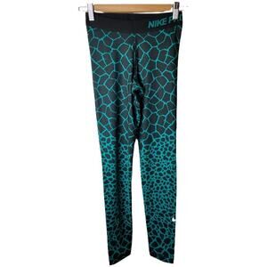 Nike Pro Dri-Fit Black Green Animal Print Leggings Women's Size S